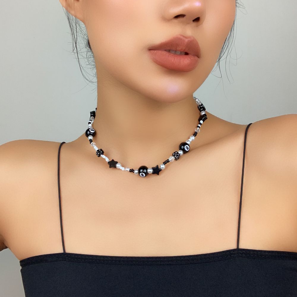 Kalung Choker Manik-Manik Mutiara Warna Hitam Untuk Wanita