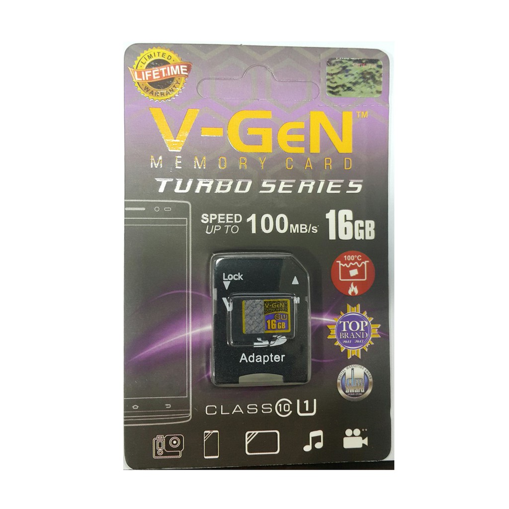 MicroSD V-GeN Turbo 16GB + Adapter Class 10 Memory Card Micro SD VGEN