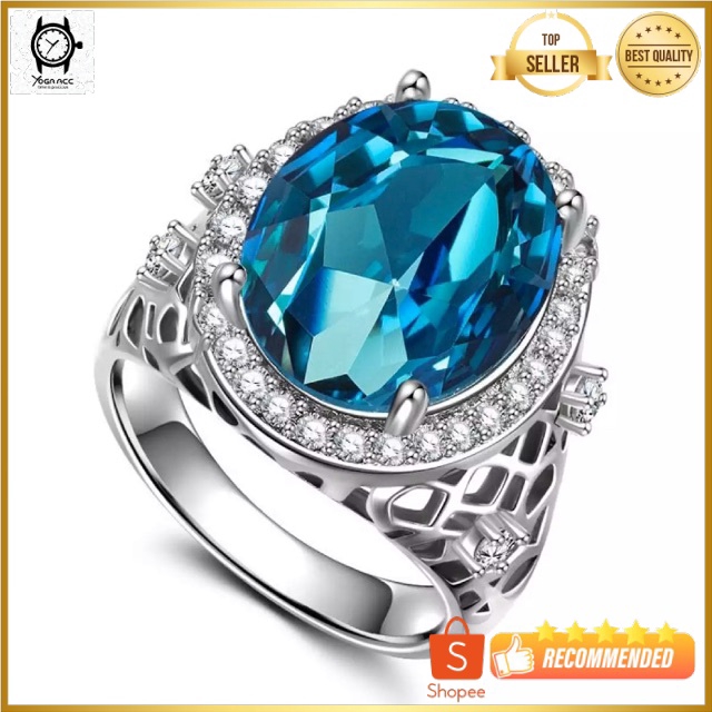 Cincin Perak Akik Topaz Sky Blue Cutting Mewah Berkelas