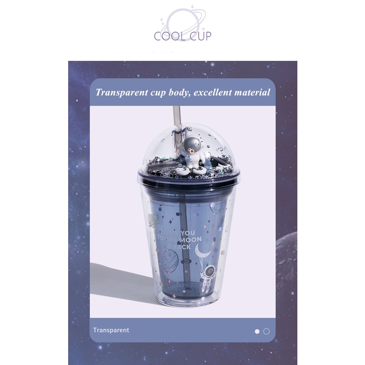 Interstellar Merantau Double Layer Straw Cup Hadiah Kreatif Astronot Gelas Plastik Anak Lucu Warna-Warni Cangkir Air