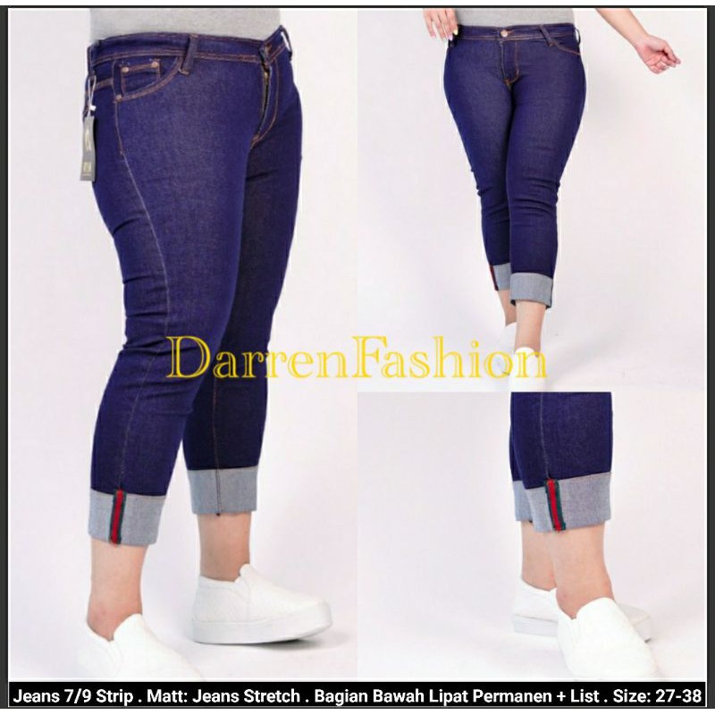 Celana Jeans Wanita  7/9 Lipat Strip Blue Garmen Stretch