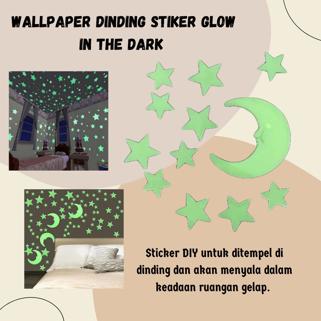 Sticker GLOW IN THE DARK / Wallpaper Dinding Stiker Glow in the Dark Bulan Bintang Star