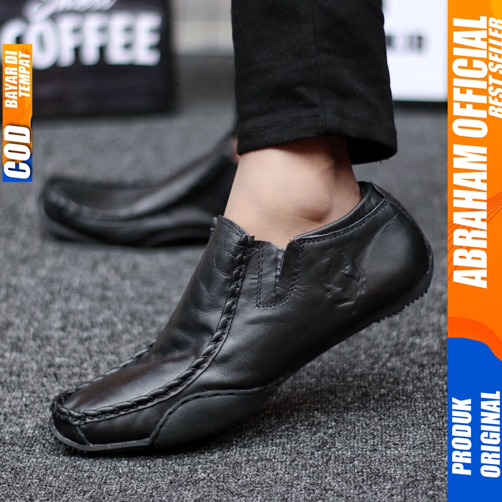 Sepatu Formal Pantofel Kerja Kulit Asli Hitam Pria Abraham Elif