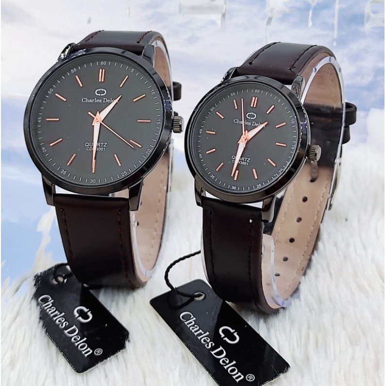 JAM TANGAN COUPLE PRIA/WANITA CHARL'ES DELLON KULIT, ORIGINAL WATER RESIST PROMO TERMURAH