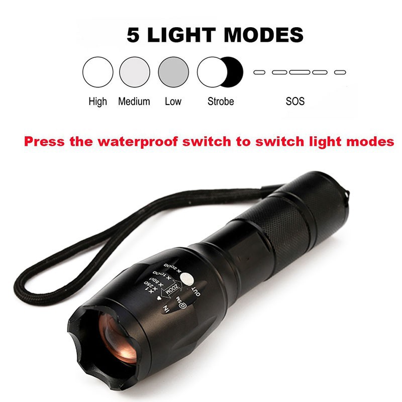 Senter LED Tactical CREE XM-L2 8000 Lumens with Baterai 18650 + Charger