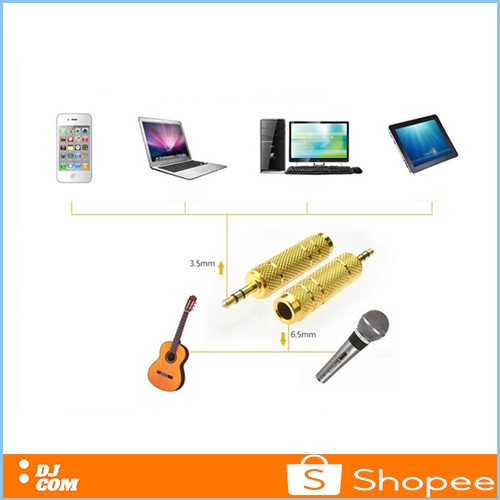 Converter Jack Mic Audio 6.5mm Female to 3.5mm Male Gold Plated Stereo