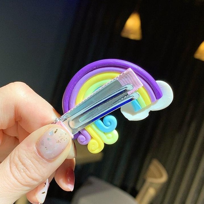 JOS394 Jepitan Rambut 1 Set Isi 3pcs Hair Clip Rainbow Lollipop / Aksesoris Rambut Pelangi Anak