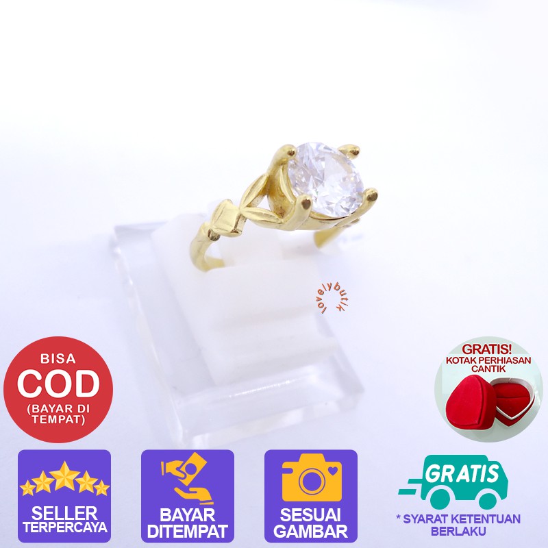 Lovelybutik CincinTitanium Wanita Anti Karat Murah Dew1 Dengan Model Permata Zubic Zirconia Besar