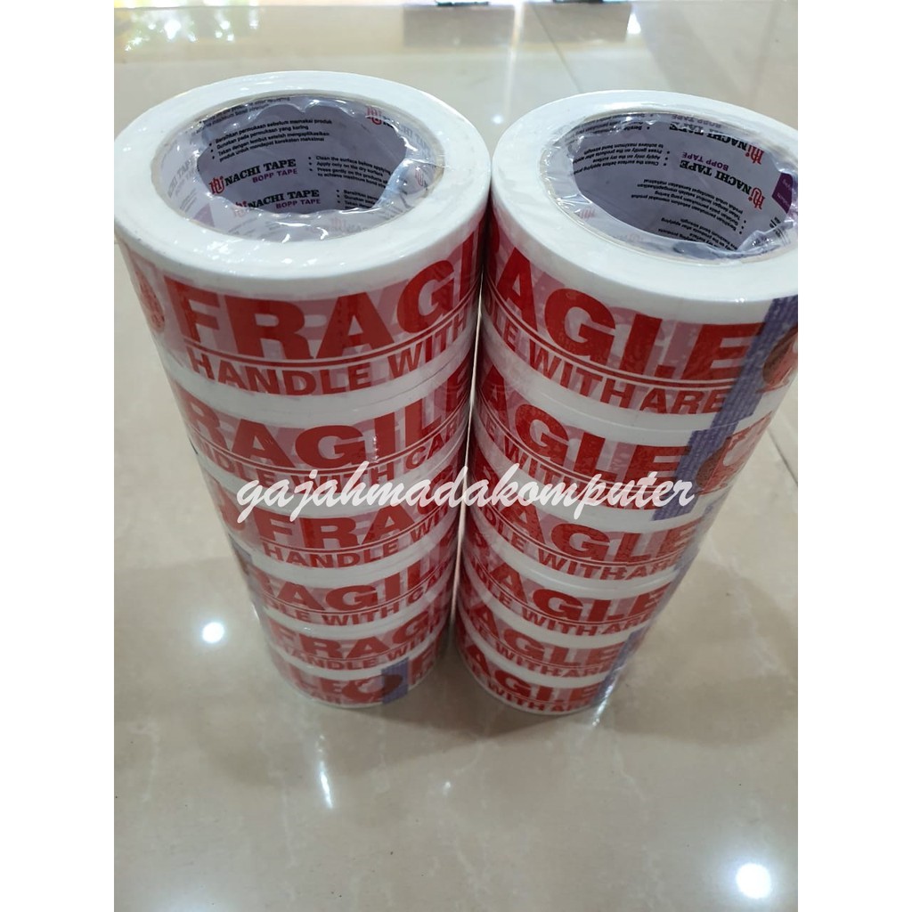 

Lakban / Plakban / Isolasi / Selotip FRAGILE putih Nachi Tape 48mm 100 yard 2 inch