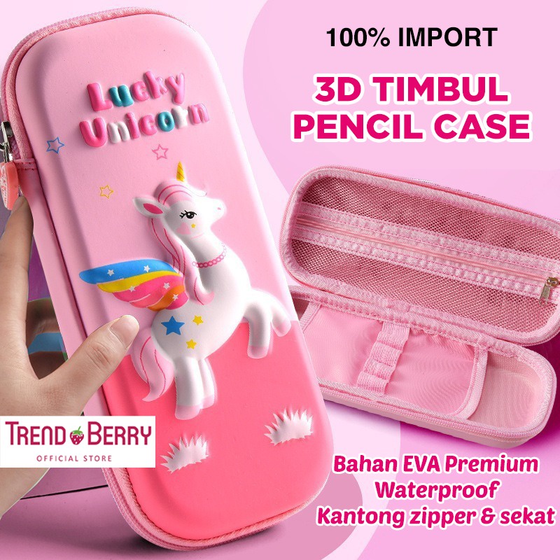 Tempat Pensil Unicorn 3D Timbul Kotak Pensil Case Sekolah 100% IMPORT Karakter Unicorn Motif NEW Lucky Terbang kotak pensil karakter kado ultah anak perempuan