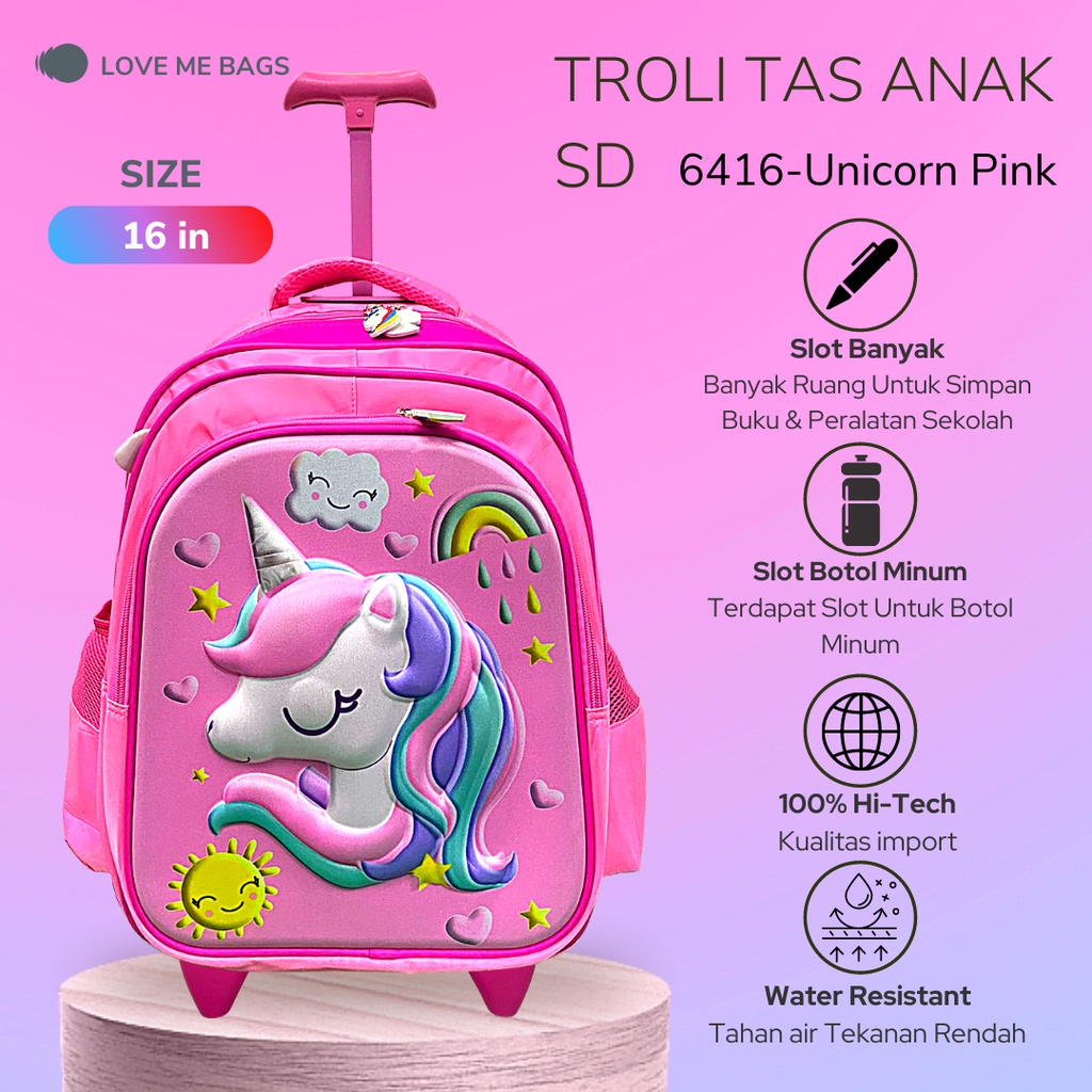 LMB Tas Troli Anak Sekolah Perempuan SD model terbaru import 2022 premium Karakter lucu Unicorn rainbow Tas troli anak perempuan sd besar Ransel troli anak perempuan unicorn Tas anak perempuan sekolah murah Tas anak karakter lucu