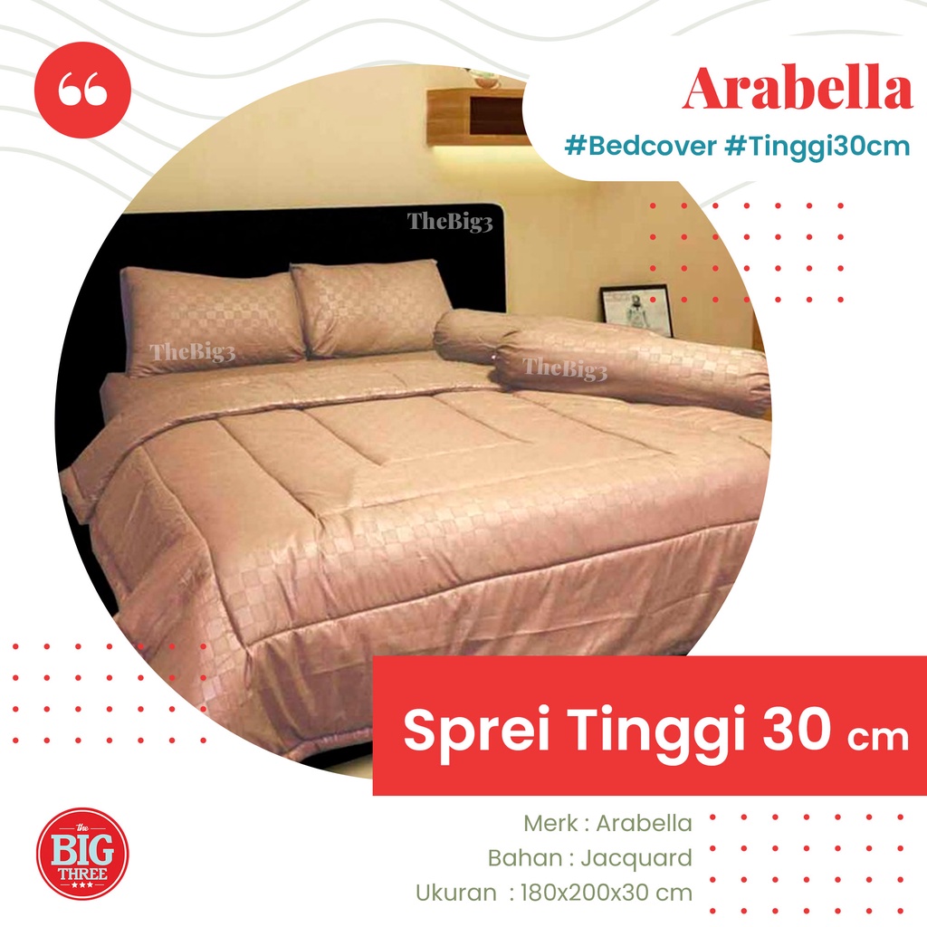 ARABELLA Sprei 180x200 Tinggi 30 Warna Maroon Blue Grey Brown merah coklat - Polos Emboss King 180 T30 SP