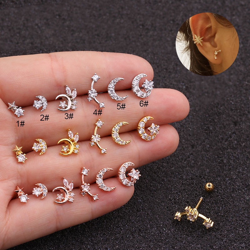 1 Pcs Korean Style Simple Creative Moon Star Solid Color Stainless Steel Earring for Women Birthday Gift