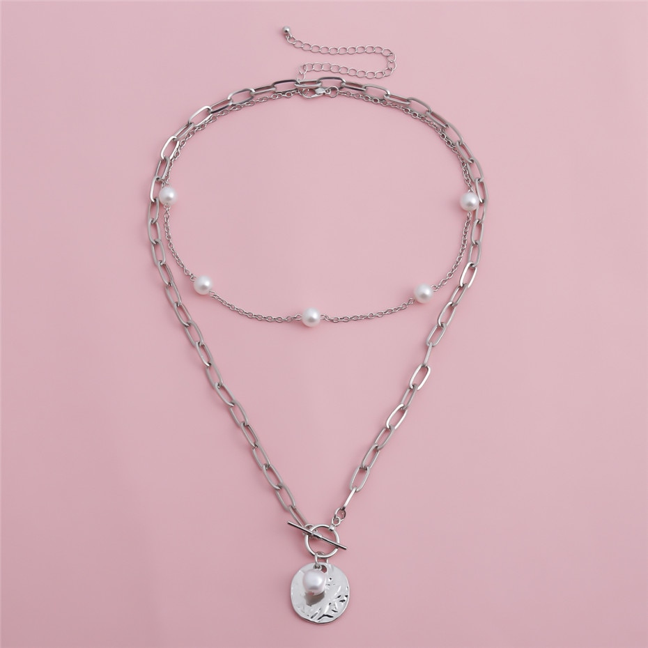 Gothic Baroque Pearl Coin Pendant Choker Necklace for Women Wedding Punk Bead Lariat Gold Color Long Chain Necklace Jewelry Gift