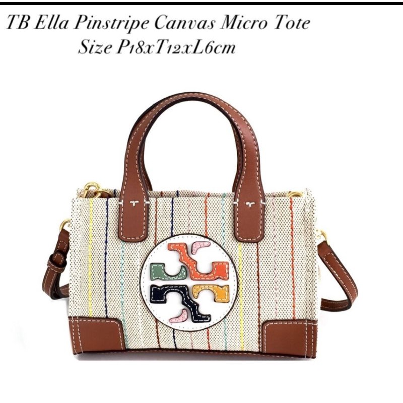 hand bag wanita Tory burch ella pinstripe canvas micro tote