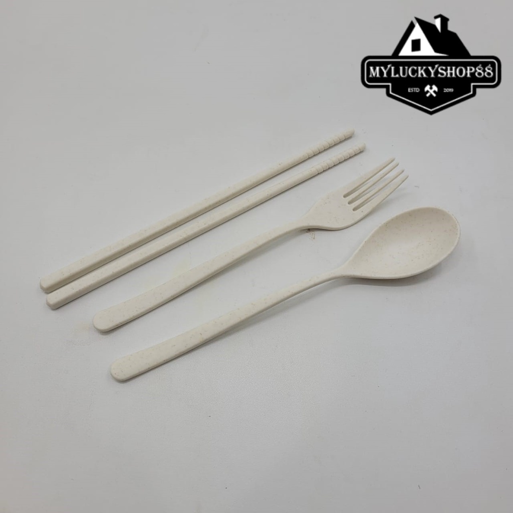 Set Alat Makan Model Korea Sendok Garpu Sumpit Bahan Jerami Cutlery