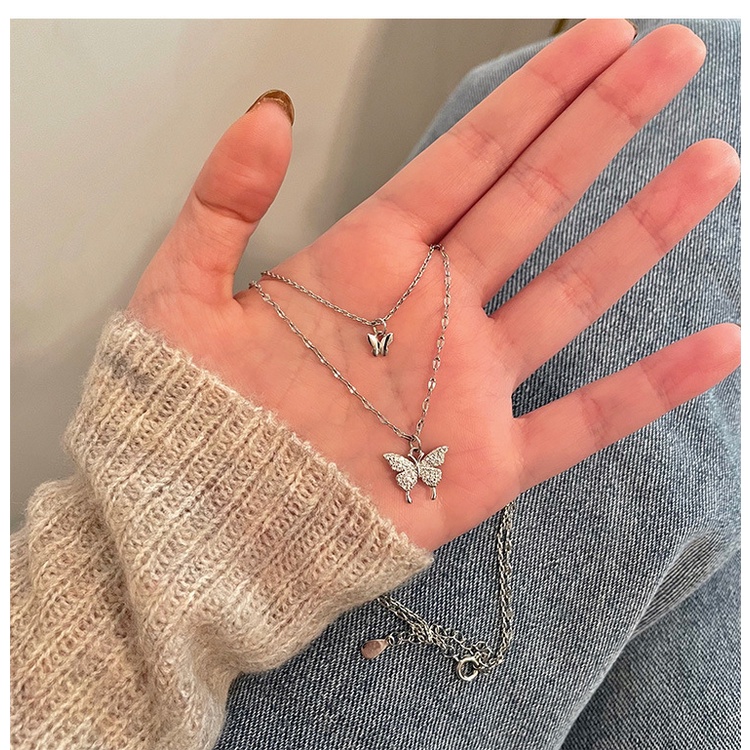 Kalung Desain Kupu-Kupu Gaya Korea Untuk Wanita titanium anti karat perak necklace