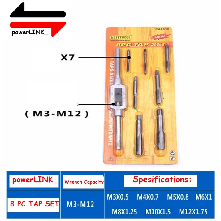 Hand Tap Set M3-M12 - Alat Senai Pembuat Drat Luar Hand Tap Original