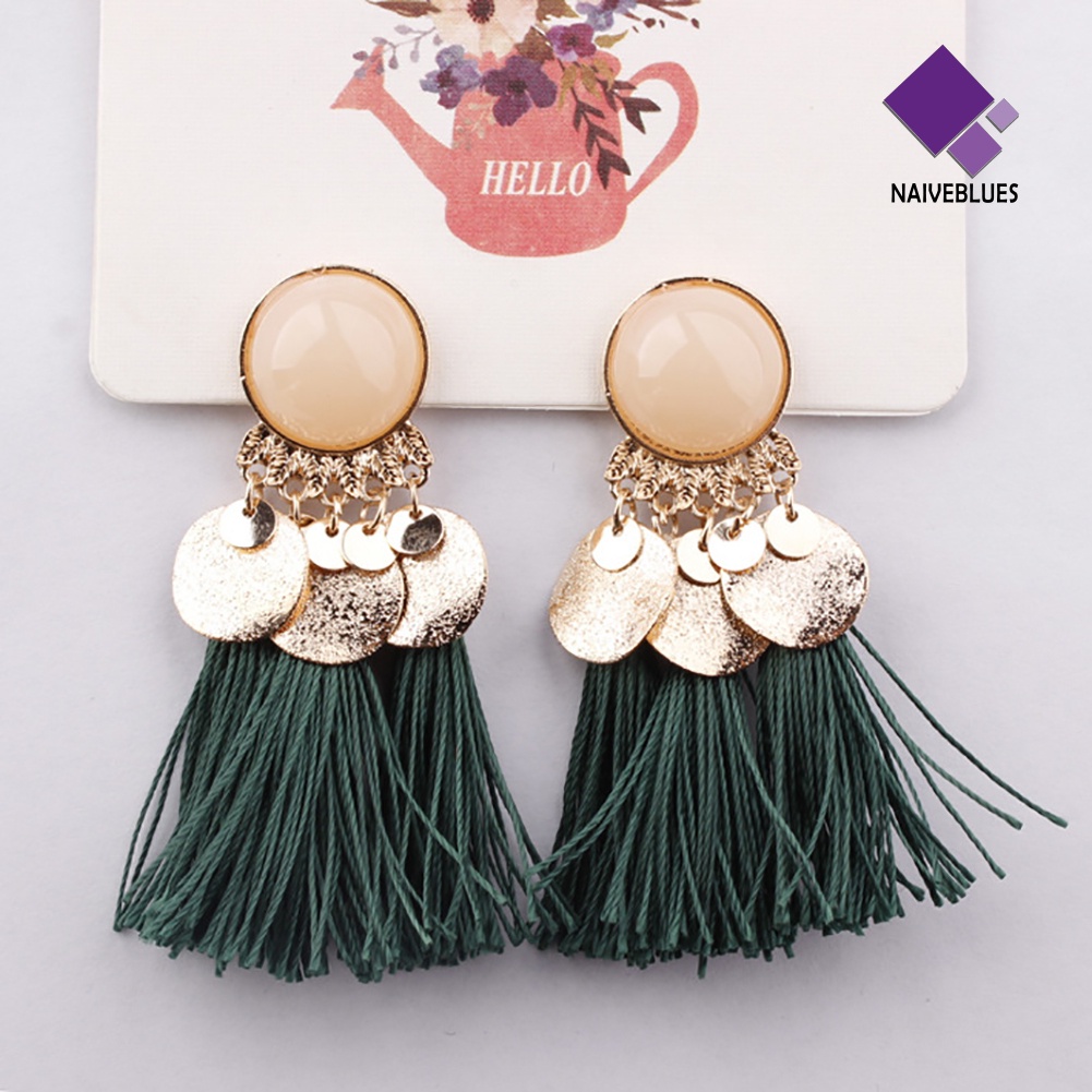 1 Pasang Anting Stud Rumbai Payet Gaya Bohemian Untuk Wanita