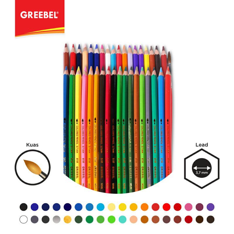 PENSIL WARNA / WARNA CERAH / BAHAN KUAT GREEBEL / GREEBEL 6736 WATER COLOUR PENCIL LEAD 3,7