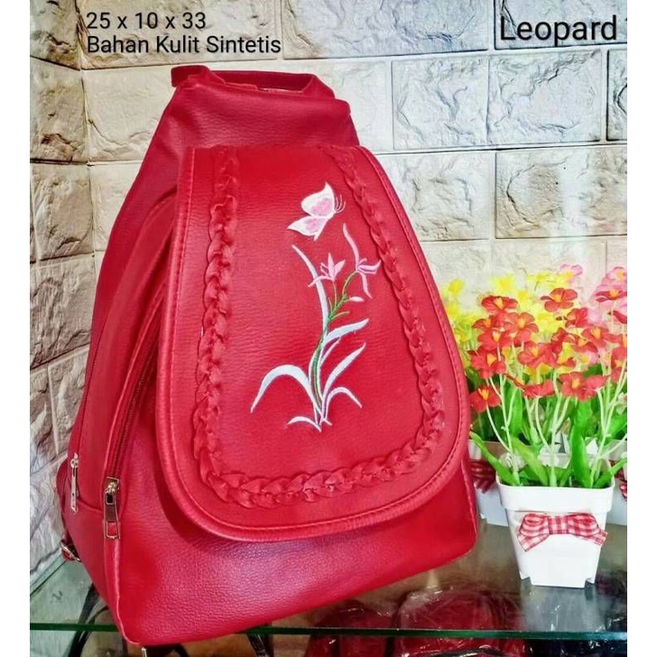 BISA COD tas ransel bordir top bunga kulit sintetis wanita