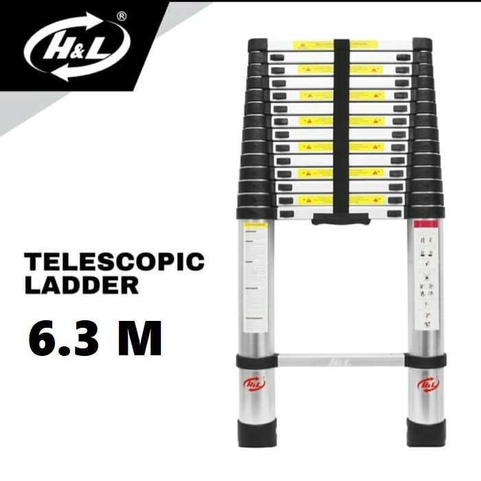 Tangga Teleskopik 6M Single Telescopic Ladder 6.3 Meter Aluminium