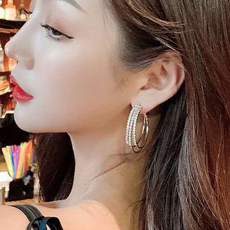 Fancyqube Anting   18k Gold Hias Berlian Gaya Eropa Amerika Untuk Wanita