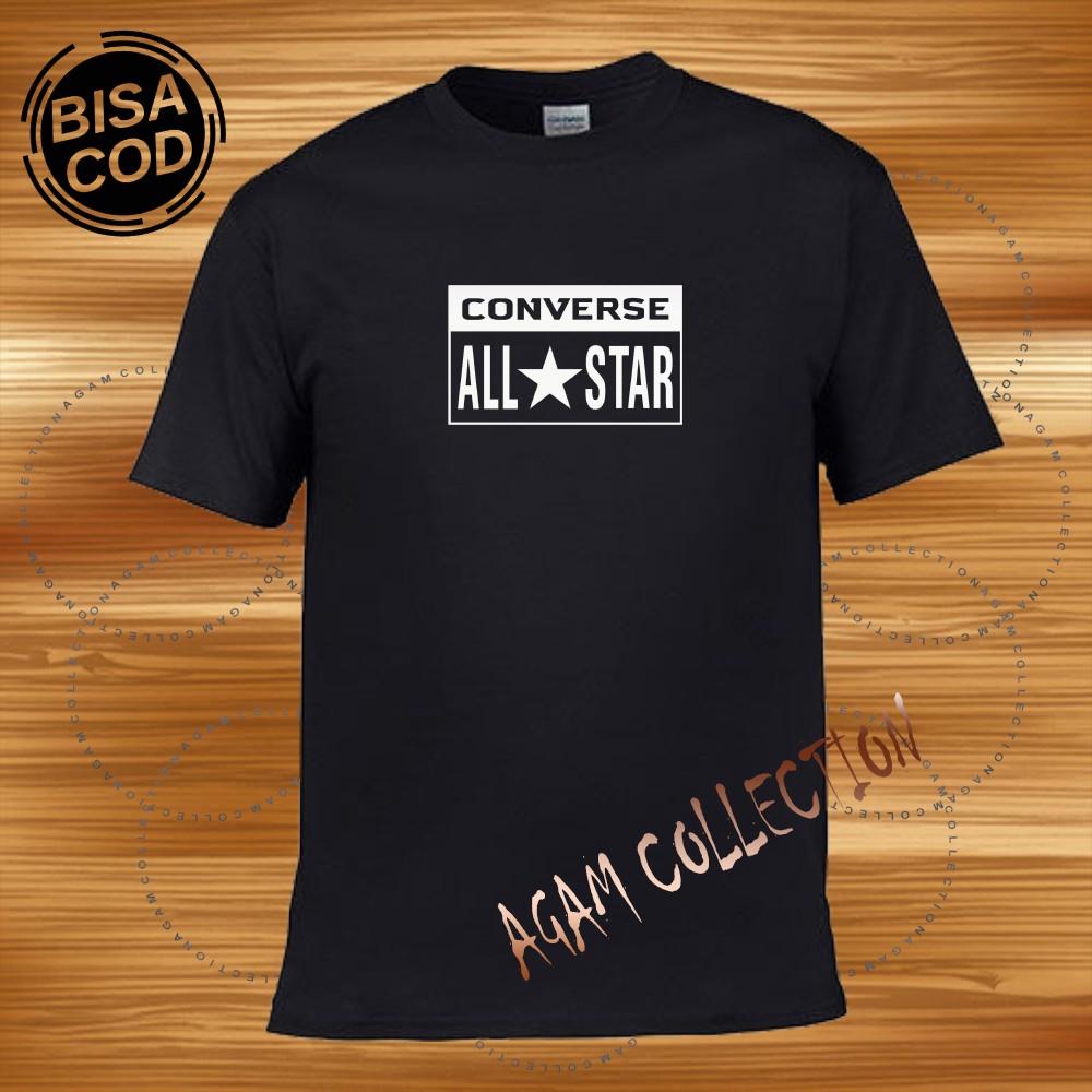 Agam Collection Baju Kaos Distro Converce All Star Text Putih Lengan Pendek  Premium Quality