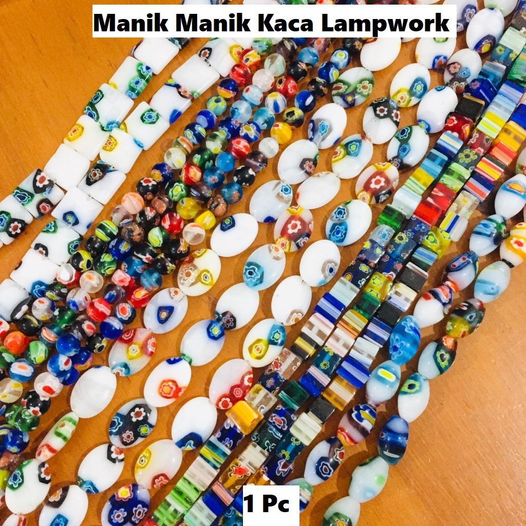 manik-manik kaca lampwork Millefiori warna campuran Harga/String