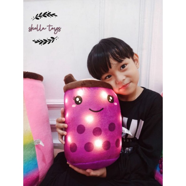 Boneka BOBA RAINBOW LED,BOBA  milk LED boba boneka minuman boba printing dan Bordir Ukuran L dan jumbo