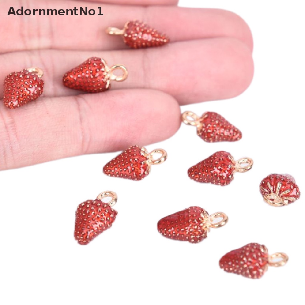 (AdornmentNo1) 10pcs / Set Liontin Enamel Bentuk Strawberry Bahan Alloy Untuk Kerajinan Tangan DIY