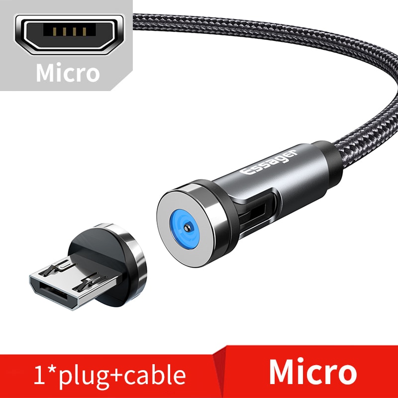 Essager 540 Kabel Data / Charger Micro Usb / Type C Magnetik Fast Charging Untuk Iphone / Android