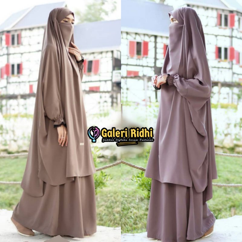 Set setelan French Khimar cadar instan lengan Renda baju muslimah Dewasa syar'i Khimar super Jumbo G