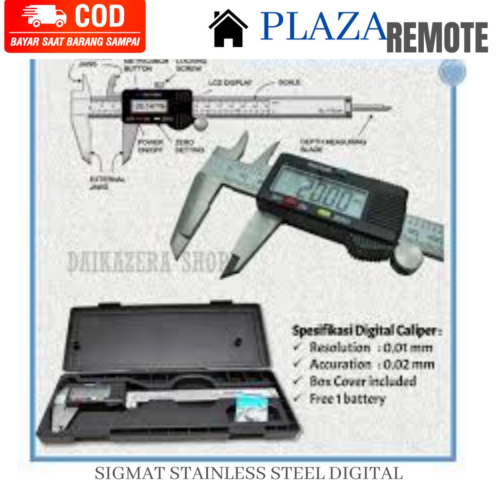 SIGMAT DIGITAL JANGKA SORONG BESI STAINLESS STEEL 150 MM MICROMETER PENGGARIS PLUS BATERAI PREMIUM BOX