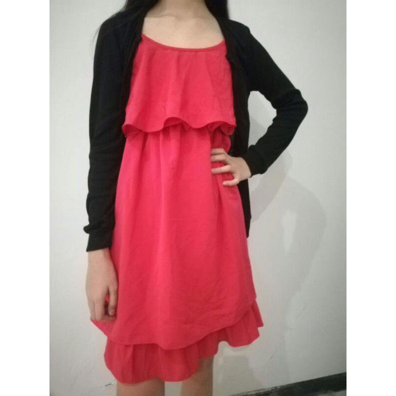 Dress Merah Bolero set Bolero Hitam