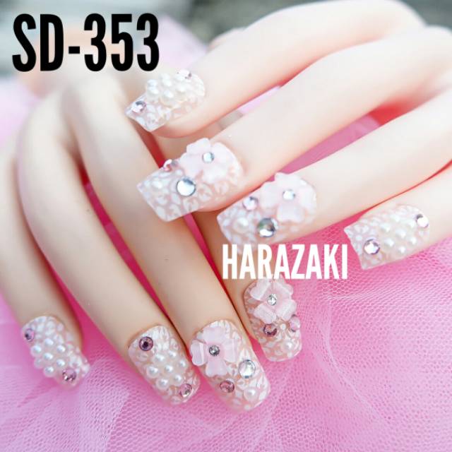 SD-353 kuku palsu pink bunga lace