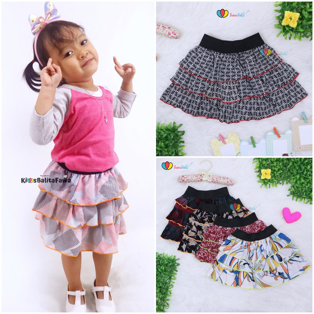 Rok Tumpuk Motif uk 1-2 Tahun / Rok Anak Perempuan Cewek Murah Skirt Pendek Polos Lucu Grosir Cewek