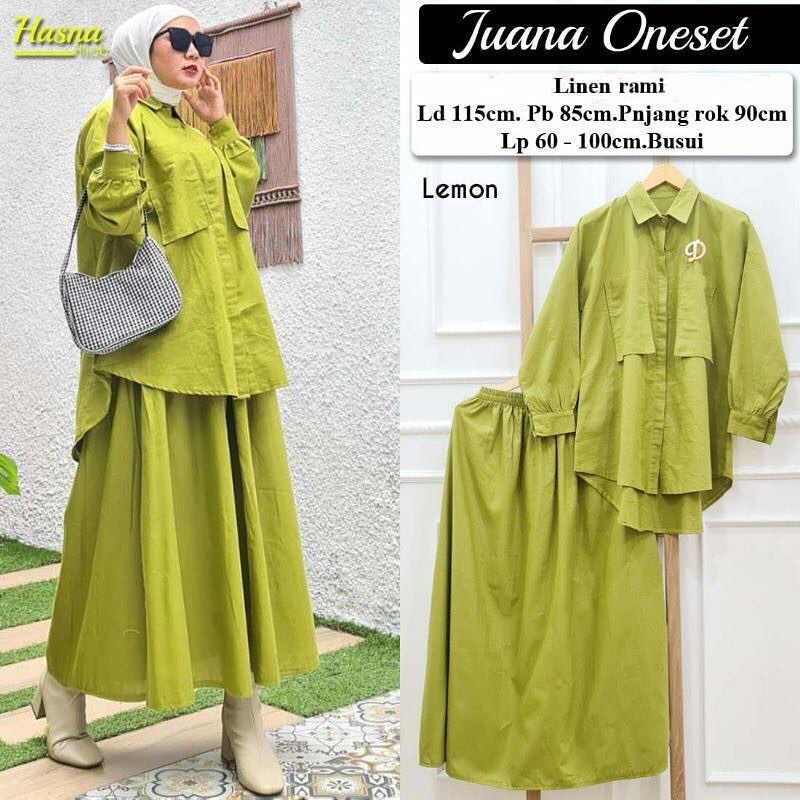 JUANA ONE SET WD KATUN LD 115 CM PROK 89 CM KANCING AKTIF SETELAN BAJU ATASAN SAMA ROK BAJU DRES KEKINIAN SIMPLE DAN ELEGAN BAJU  SETELAN WANITA FASHION TERBARU SET 2022