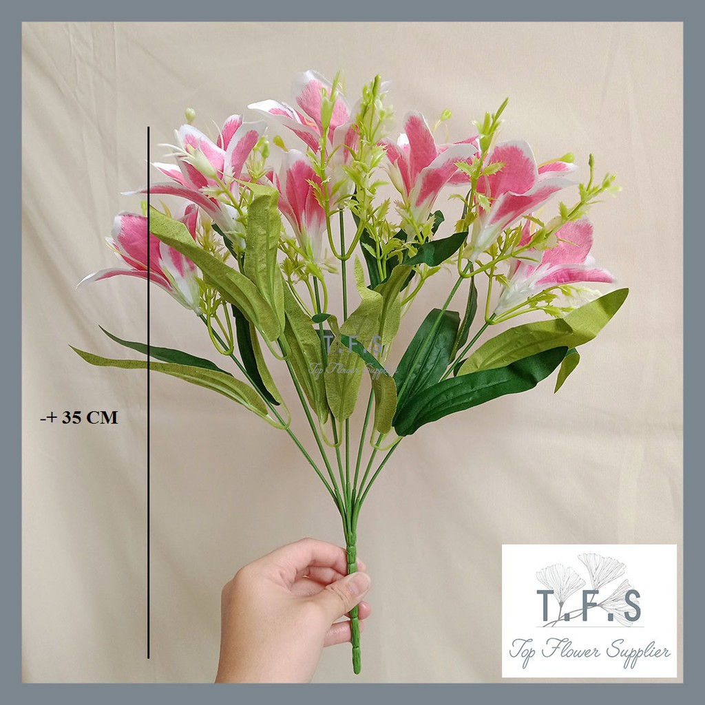 Artificial Lilium Flower Bunga Lily Cabang Palsu Plastik Dekor Pajangan Hiasan Meja Ruang Tamu-2