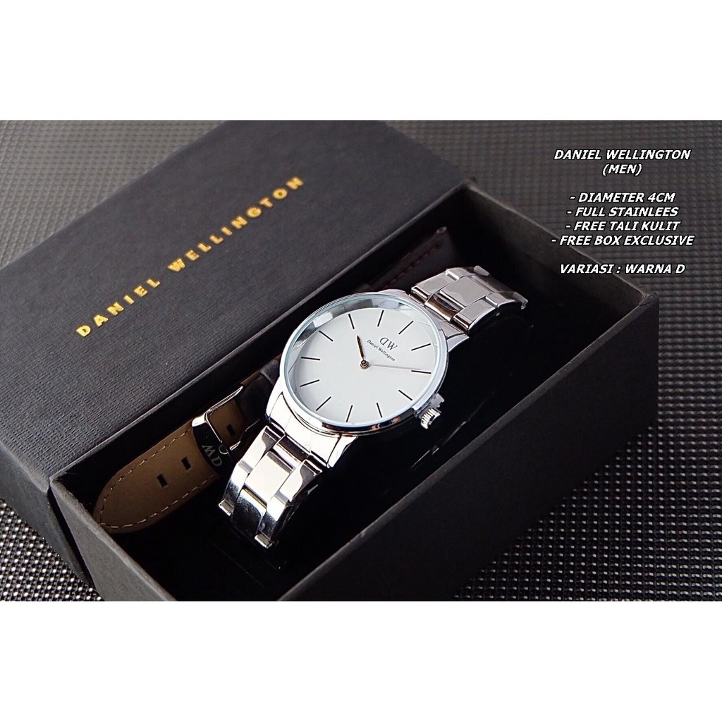 JAM TANGAN PRIA WD RANTAI BODY BULAT FREE TALI KULIT