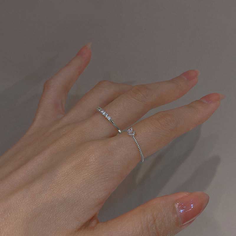 2 In 1 Set Cincin Kristal Berlian S925 Sterling Silver Bentuk Hati Teleskopik Untuk Wanita