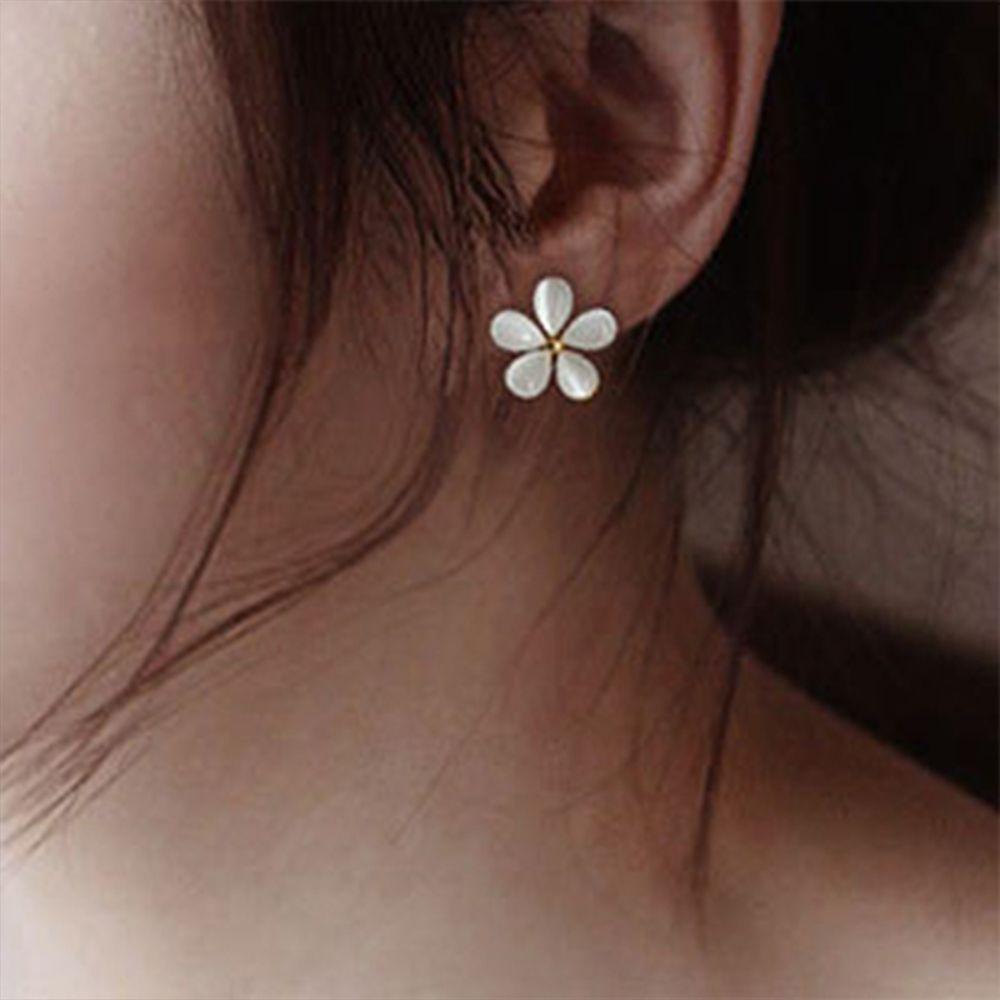 Needway Anting Vingate Fashion Wanita Lucu Korea Perhiasan Halus Bunga Lima Kelopak Opal Earring