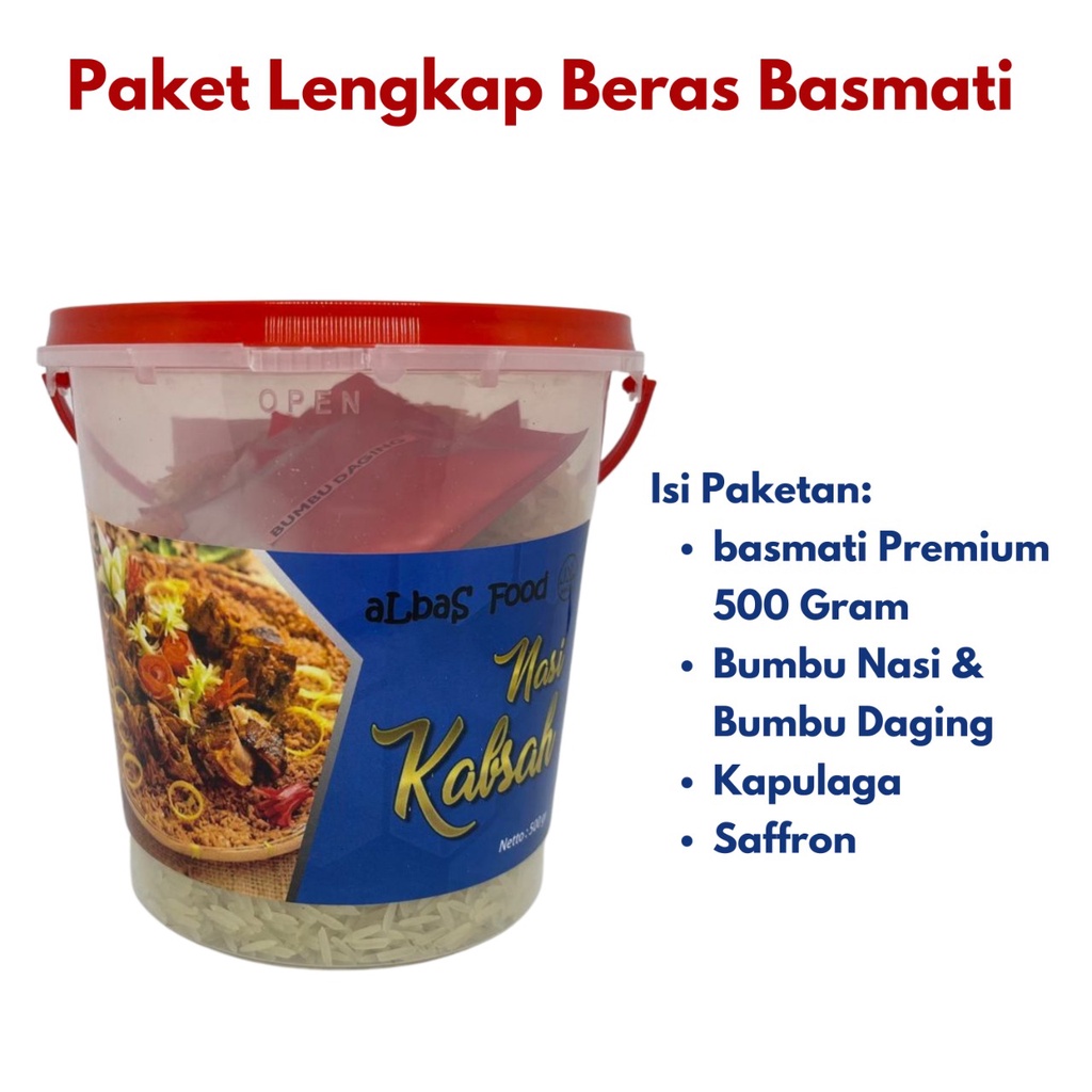 

Beras Basmati Dan Bumbu Kebuli Mandi Briyani Kabsah Mandi Kemasan EmberUntuk 6/7 Porsi