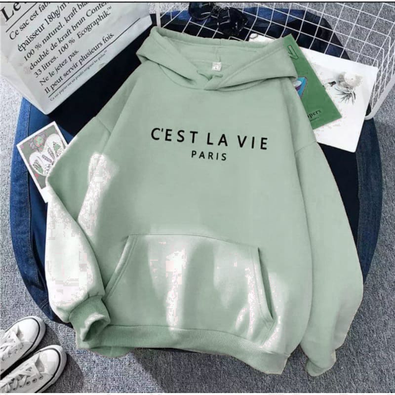 Hoodie Cest LaVie Outwear Wanita Ala Korean Style Bahan Fleece