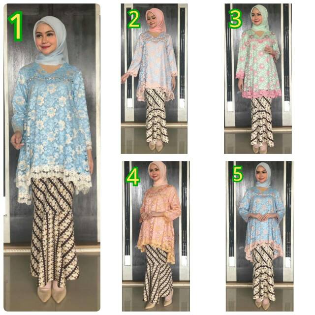 Setelan brukat kombinasi Dira (tunik brukat + rok duyung batik)