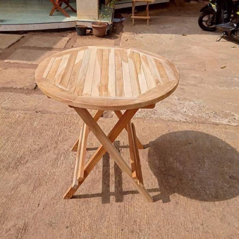 meja lipat bundar meja kecil kayu jati jepara