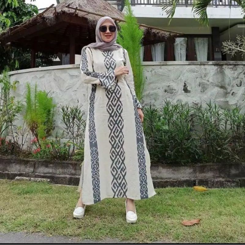 Gamis Putih tenun baju tenun gamis etnik fashion muslim etnik
