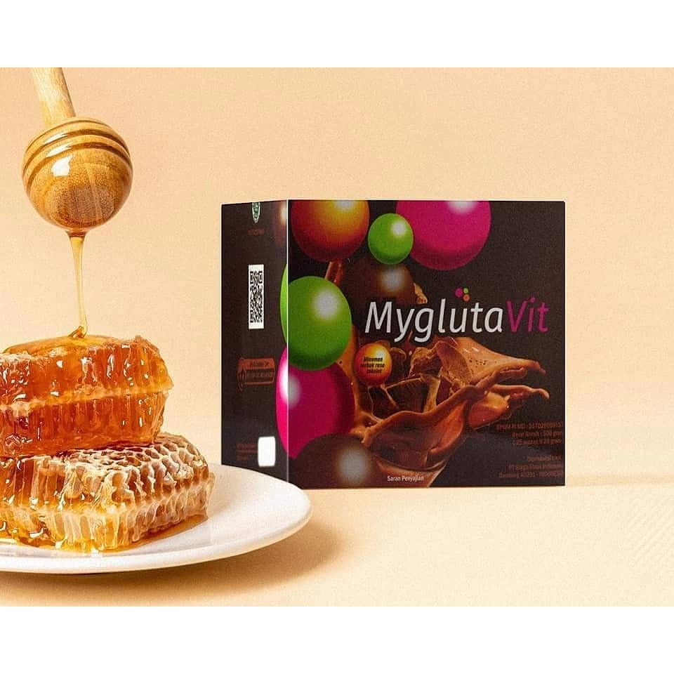 MyglutaVit coklat (glutathione, kolagen, VitC, kolostrum, dan madu)