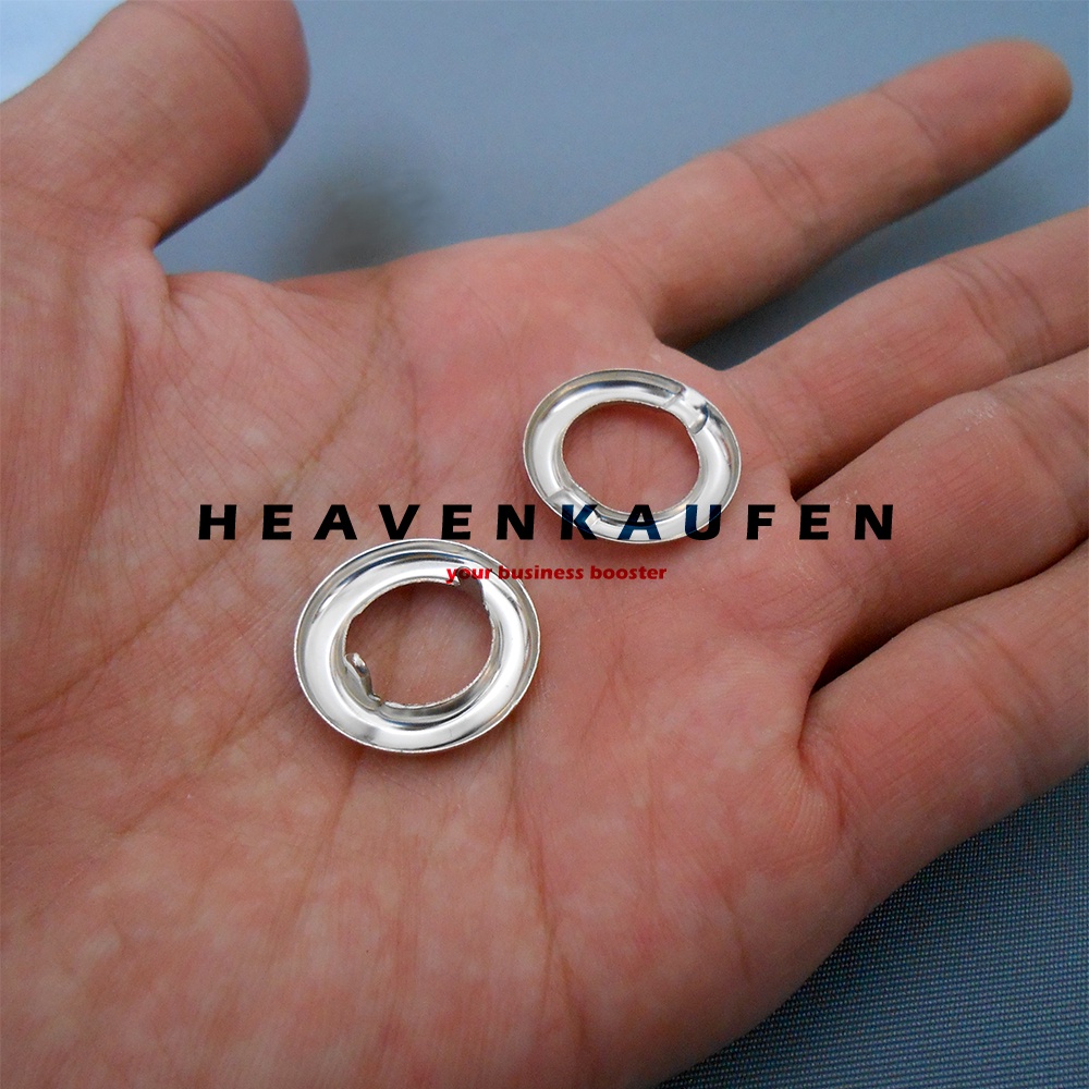 Mata Ayam Eyelet Tidak Butuh Alat Pasang Diameter Lubang 12 mm Lebar Total 19 mm Nikel Silver Untuk Pakaian Tas Dll