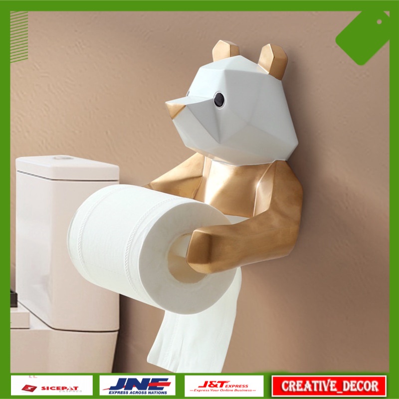 Tempat Tisu Estetik Lucu Creative Geometric Panda Paper Towel Holder, Wall-mounted Paper Towel Dispe